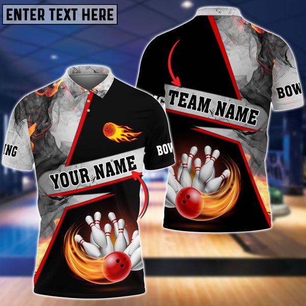 Mostprints Bowling Flame Grey Smoke Pattern Premium Customized Name 3D Shirt