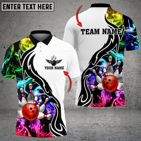 Mostprints Bowling And Pins Multicolor Smoke Pattern Customized Name 3D Shirt