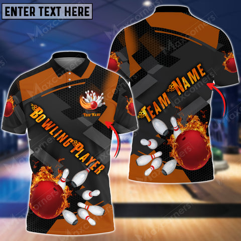 Mostprints Bowling Flame Tex Multicolor Option Customized Name 3D Shirt ( 4 Colors )