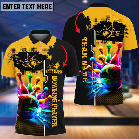 Mostprints Multicolor Bowling And Pins Premium Customized Name 3D Shirt ( 4 Colors )