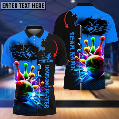 Mostprints Multicolor Bowling And Pins Premium Customized Name 3D Shirt ( 4 Colors )