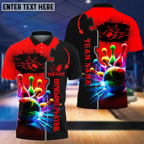 Mostprints Multicolor Bowling And Pins Premium Customized Name 3D Shirt ( 4 Colors )