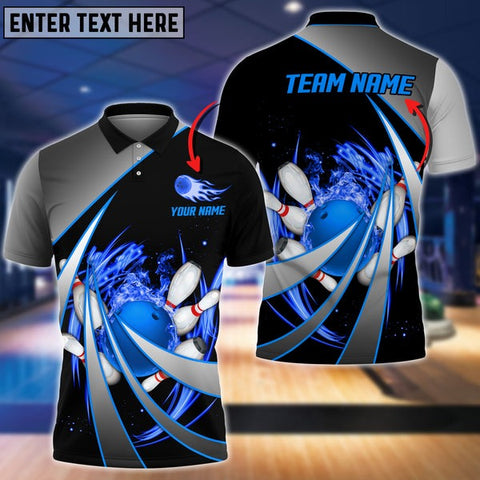 Mostprints Flame Bowling And Pins Tornado Pattern Multicolor Option Customized Name 3D Shirt ( 4 Colors )