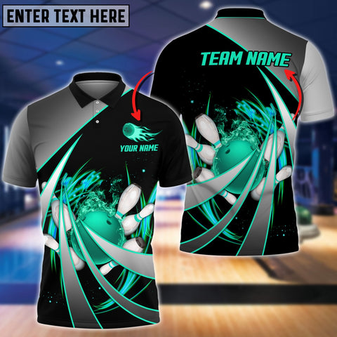 Mostprints Flame Bowling And Pins Tornado Pattern Multicolor Option Customized Name 3D Shirt ( 4 Colors )