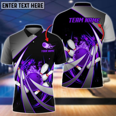 Mostprints Flame Bowling And Pins Tornado Pattern Multicolor Option Customized Name 3D Shirt ( 4 Colors )