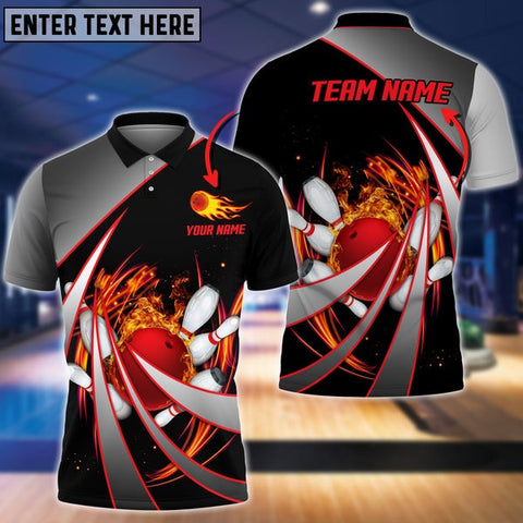 Mostprints Flame Bowling And Pins Tornado Pattern Multicolor Option Customized Name 3D Shirt ( 4 Colors )