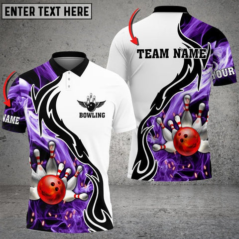 Mostprints Bowling And Pins Purple Smoke Pattern Customized Name 3D Shirt