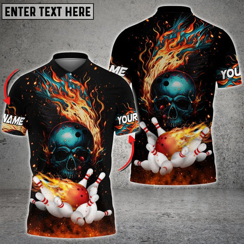 Mostprints Burning Skull Bowling Ball Strike Customized Name 3D Shirt