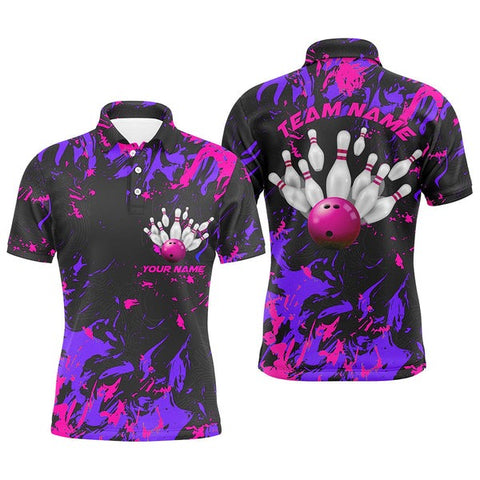 Mostprints Purple And Pink Camo Flame Pattern Bowling Jerseys Custom Name And Team Shirt