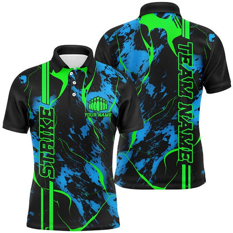 Mostprints Green And Blue Strike Bowling Customized Name And Team Name 3D Shirt