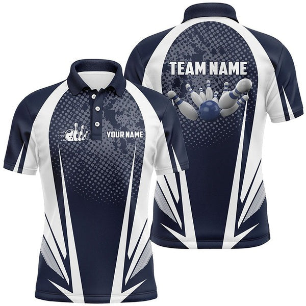 Mostprints Bowling Ball And Pins Navy And White Customized Name And Team Name 3D Shirt