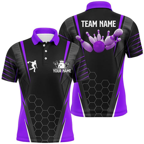 Mostprints Purple Bowling Player Hexagon Pattern Customized Name And Team Name 3D Shirt