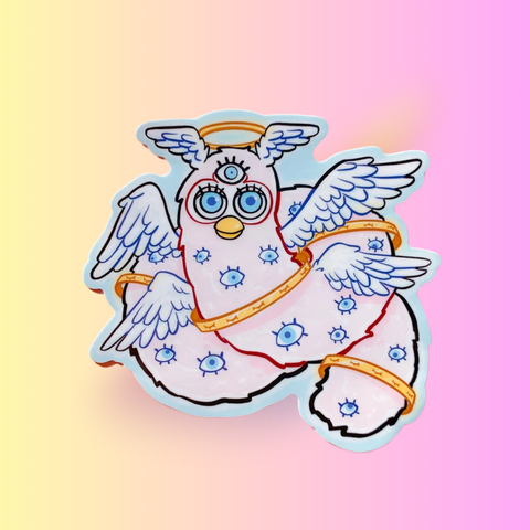 Biblically Accurate Angel Furby Sticker | 90s Nostalgia Meme Design | Cursed Sticker for Laptop, Water Bottle, Car