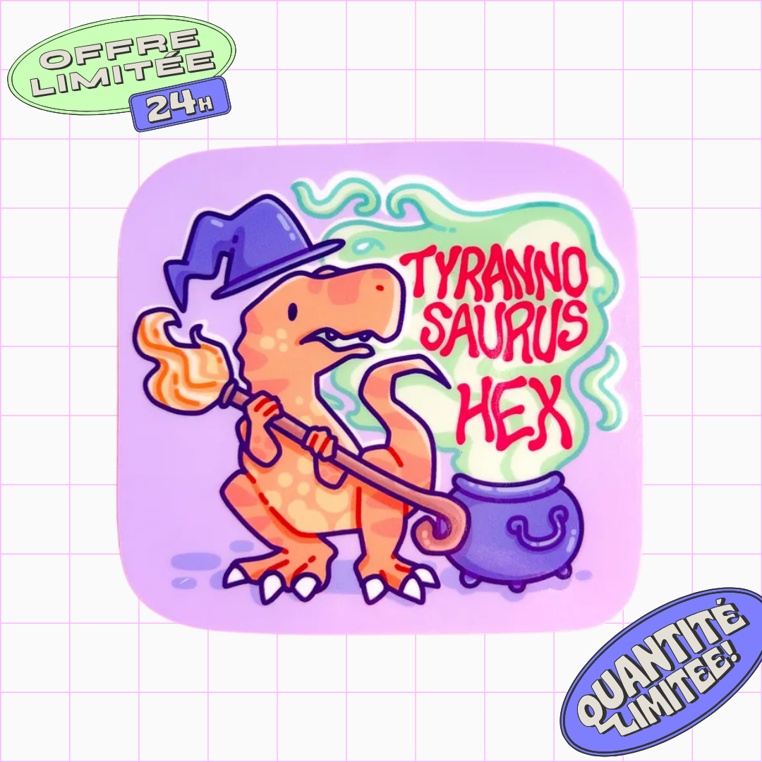Tyrannosaurus Hex Sticker Witch Dinosaur Halloween T-Rex Design Sticker for Laptop, Water Bottle, Trick or Treat Vibes