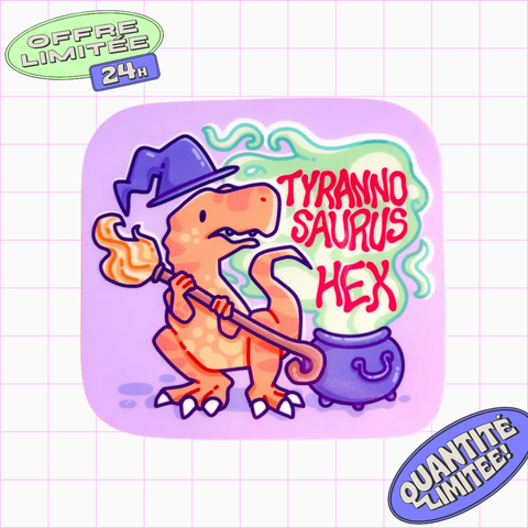 Tyrannosaurus Hex Sticker Witch Dinosaur Halloween T-Rex Design Sticker for Laptop, Water Bottle, Trick or Treat Vibes