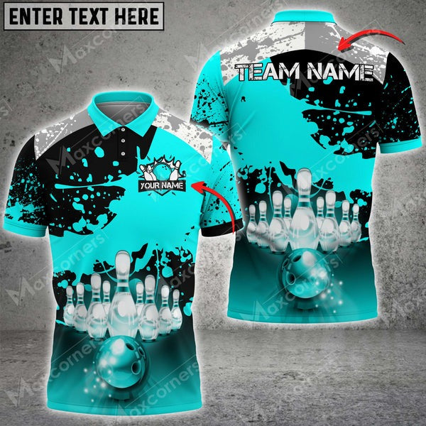 Mostprints Bowling & Pins Sports Jersey Multicolor Option Customized Name, Team Name 3D Polo Shirt (6 Colors)