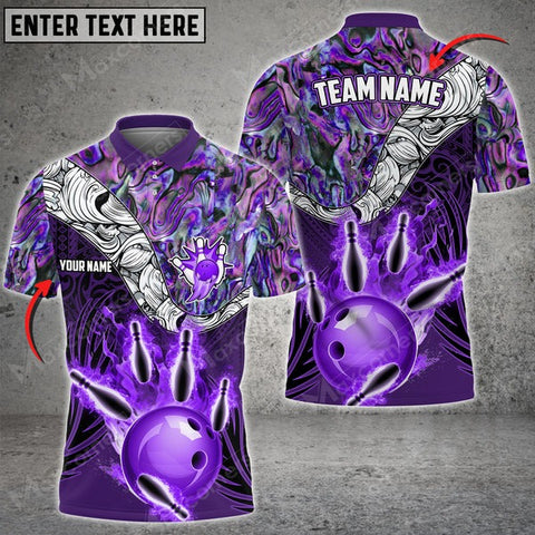 Mostprints Bowling & Pins Tattoo Maori Multicolor Option Customized Name And Team Name 3D Polo Shirt (4 Colors)