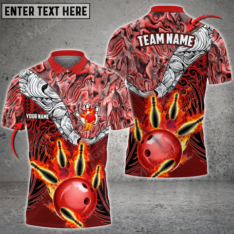 Mostprints Bowling & Pins Tattoo Maori Multicolor Option Customized Name And Team Name 3D Polo Shirt (4 Colors)