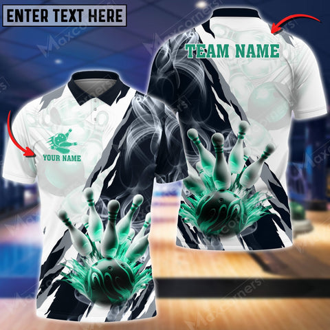 Mostprints Bowling & Pins Pattern Sport Jerseys Multicolor Option Customized Name, Team Name 3D Polo Shirt (4 Colors)