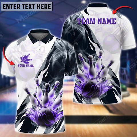 Mostprints Bowling & Pins Pattern Sport Jerseys Multicolor Option Customized Name, Team Name 3D Polo Shirt (4 Colors)