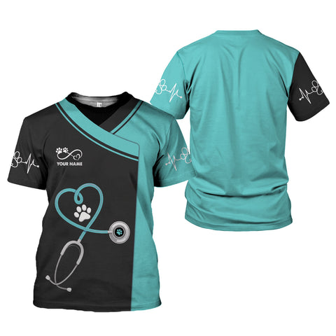 Personalized Dog Grooming 3D T-Shirt, Cute Pet Grooming Summer Uniform Tee Shirt for Women