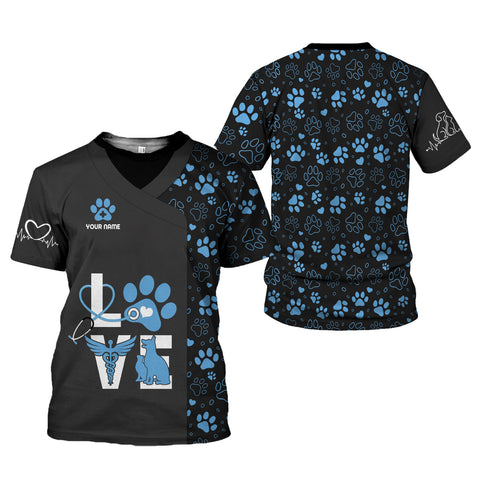 Personalized Dog Grooming 3D T-Shirt with Name, Cute Pet Grooming Summer Uniform Tee Shirt for Women