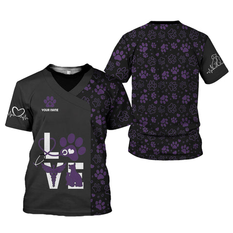 Personalized Dog Grooming 3D T-Shirt with Name, Cute Pet Grooming Summer Uniform Tee Shirt for Women