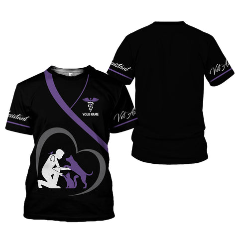 Personalized Name Dog Grooming 3D T-Shirt, Pet Grooming Uniform Tee Shirt for Men Women