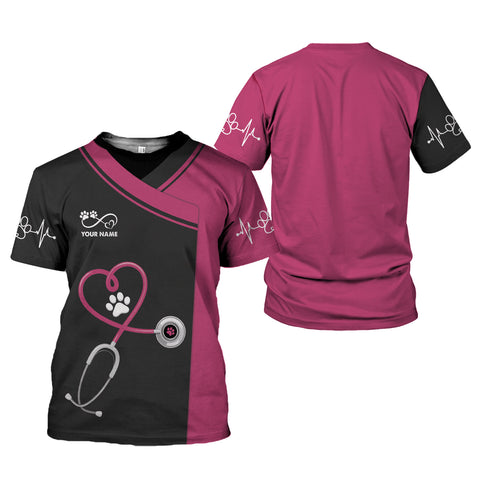 Personalized Dog Grooming 3D T-Shirt, Cute Pet Grooming Summer Uniform Tee Shirt for Women
