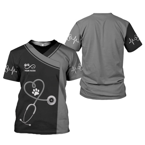 Personalized Dog Grooming 3D T-Shirt, Cute Pet Grooming Summer Uniform Tee Shirt for Women