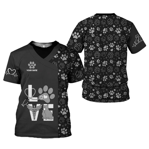 Personalized Dog Grooming 3D T-Shirt with Name, Cute Pet Grooming Summer Uniform Tee Shirt for Women