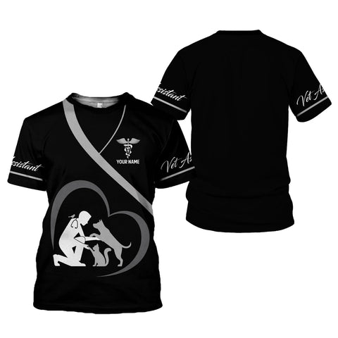 Personalized Name Dog Grooming 3D T-Shirt, Pet Grooming Uniform Tee Shirt for Men Women