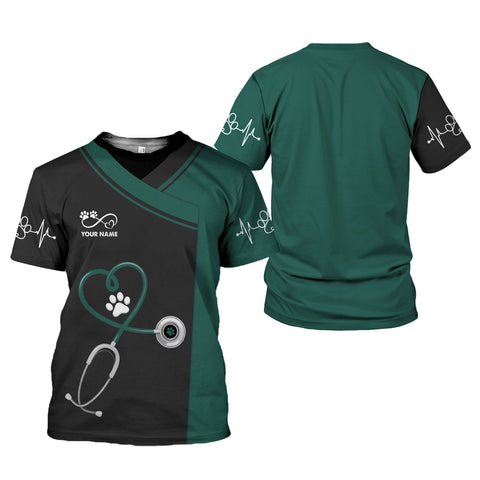 Personalized Dog Grooming 3D T-Shirt, Cute Pet Grooming Summer Uniform Tee Shirt for Women
