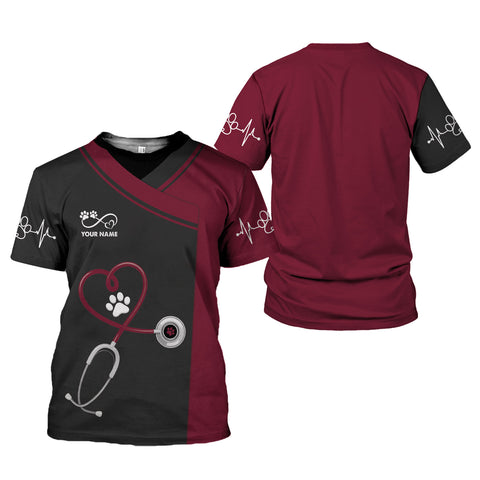 Personalized Dog Grooming 3D T-Shirt, Cute Pet Grooming Summer Uniform Tee Shirt for Women