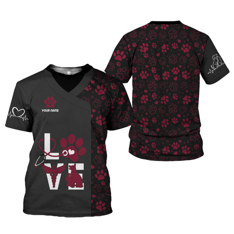 Personalized Dog Grooming 3D T-Shirt with Name, Cute Pet Grooming Summer Uniform Tee Shirt for Women