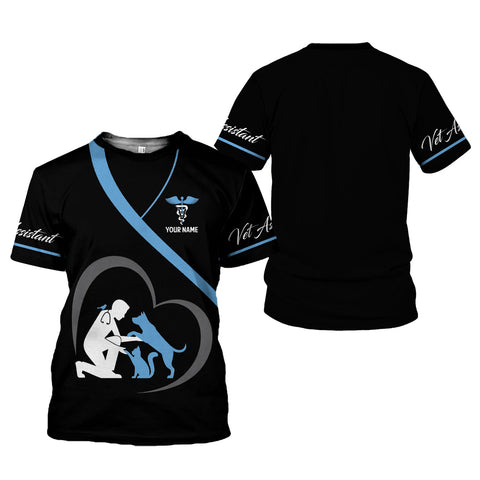 Personalized Name Dog Grooming 3D T-Shirt, Pet Grooming Uniform Tee Shirt for Men Women