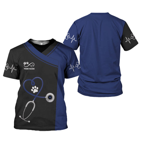 Personalized Dog Grooming 3D T-Shirt, Cute Pet Grooming Summer Uniform Tee Shirt for Women