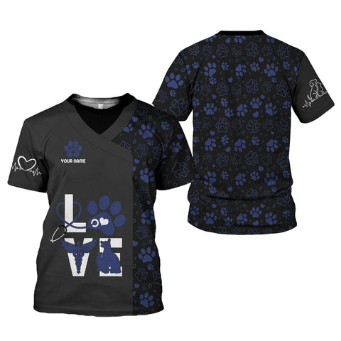 Personalized Dog Grooming 3D T-Shirt with Name, Cute Pet Grooming Summer Uniform Tee Shirt for Women