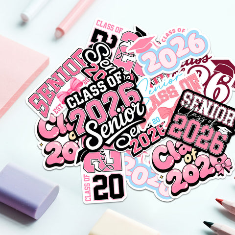 (10PCS) Pink Senior 2026 Sticker 3in, Girly Sticker For Student, Graduation Class Of 2026 Gift, College Student Decoration For Laptop Planner Kindle