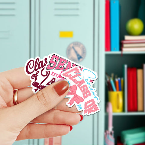 (10PCS) Pink Senior 2026 Sticker 3in, Girly Sticker For Student, Graduation Class Of 2026 Gift, College Student Decoration For Laptop Planner Kindle