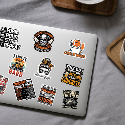 10pcs Funny Concrete Worker Sticker 3 in, Vinyl Stickers for Concrete Finisher, Construction Workers, Cement Mixer Humor, Waterproof Decals for Hard Hat Toolbox Laptop Vehicles