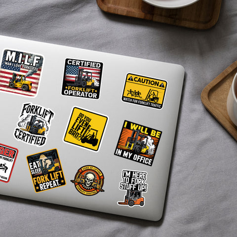 (10PCS) Forklift Driver Sticker 3inches, M.I.L.F Man I Love Forklifts, Do You Even Lift bro Funny Quotes Waterproof Vinyl Decal, Gift Suitable for Water Bottles Laptop Car