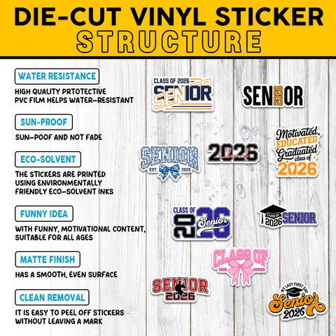 (10PCS) Senior 2026 Graduation Sticker 3in, Cute Sticker For Student, Graduation Class Of 2026 Gift, College Student Decoration For Laptop Planner Kindle Vehicles