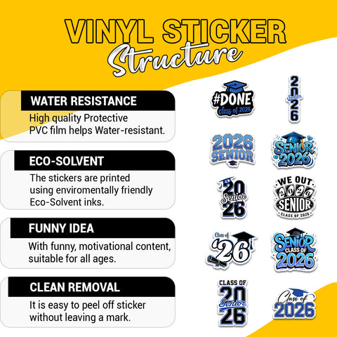 10pcs Graduation Class Of 2026 Sticker, Senior 2026 Stickers, Waterproof sticker Decoration For Laptop Book Kindle