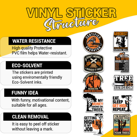 10pcs Arborist Waterproof Vinyl Stickers, Sticker for Boys Adults for Water Bottles Laptop Suitcase for Birthday Party Supplies Decoration Favors