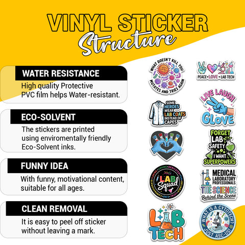 10pcs Science Stickers, lab tech gift, Science Stuff with Chemistry Biology, Physics, Science Classroom Decor for School Teacher Student Laboratory Sticker Decals for Laptop Water Bottle Notebook