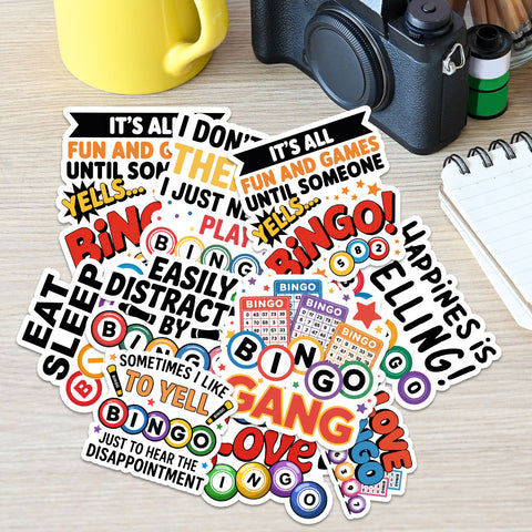 (10PCS) Funny Bingo Games Sticker 3in, Bingo Prizes Sticker for Player Caller, Decoration for Laptop Tablet Scrapbook Water Bottle