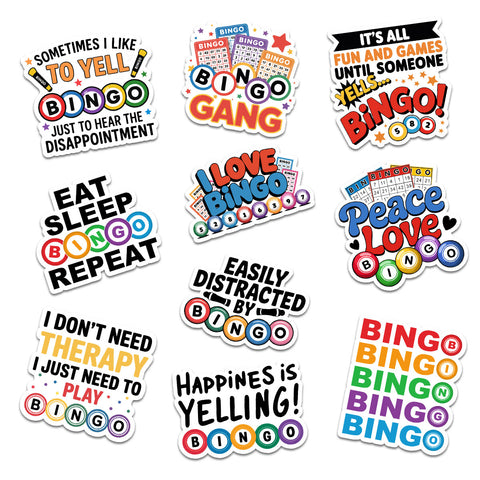 (10PCS) Funny Bingo Games Sticker 3in, Bingo Prizes Sticker for Player Caller, Decoration for Laptop Tablet Scrapbook Water Bottle