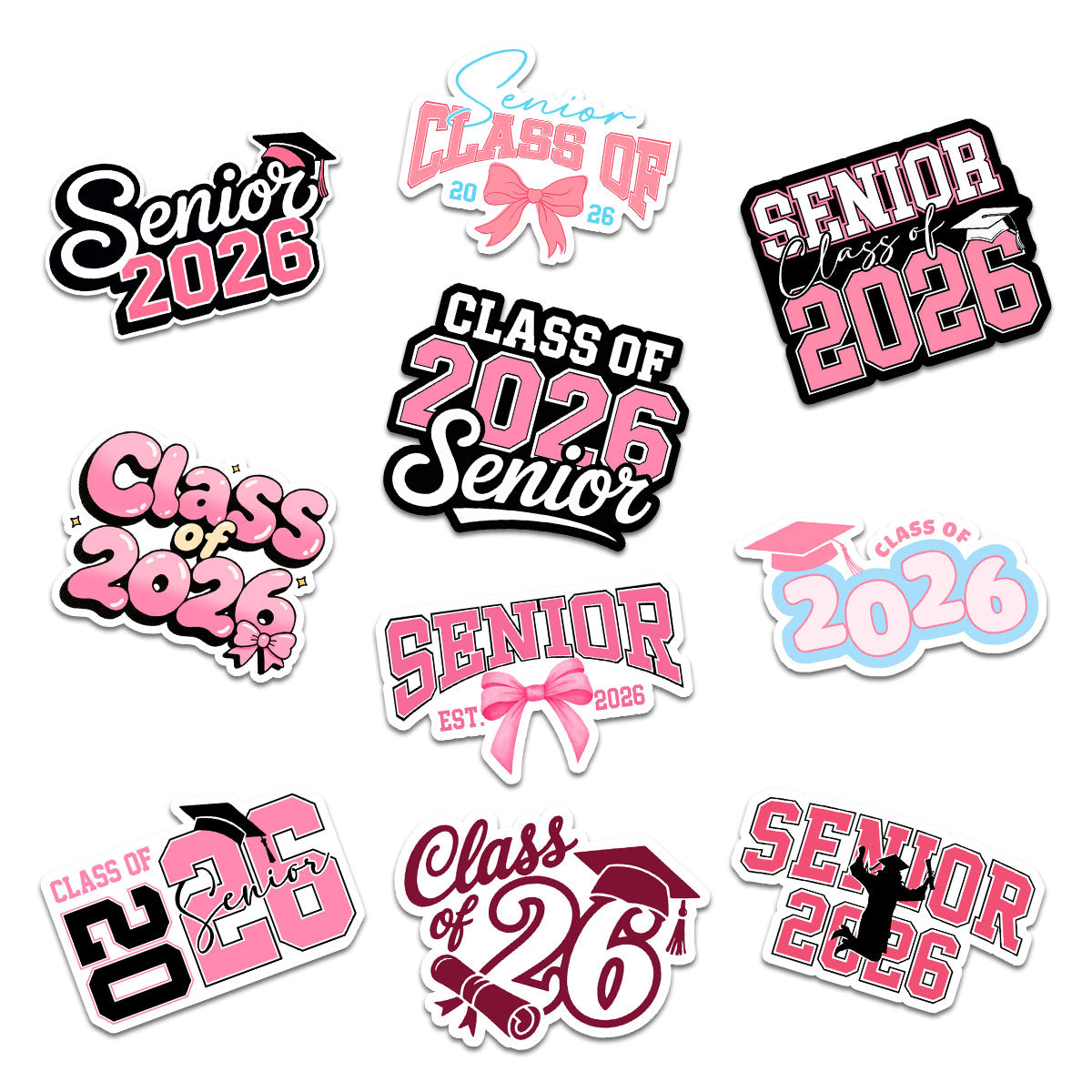 (10PCS) Pink Senior 2026 Sticker 3in, Girly Sticker For Student, Graduation Class Of 2026 Gift, College Student Decoration For Laptop Planner Kindle