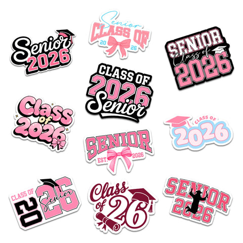 (10PCS) Pink Senior 2026 Sticker 3in, Girly Sticker For Student, Graduation Class Of 2026 Gift, College Student Decoration For Laptop Planner Kindle